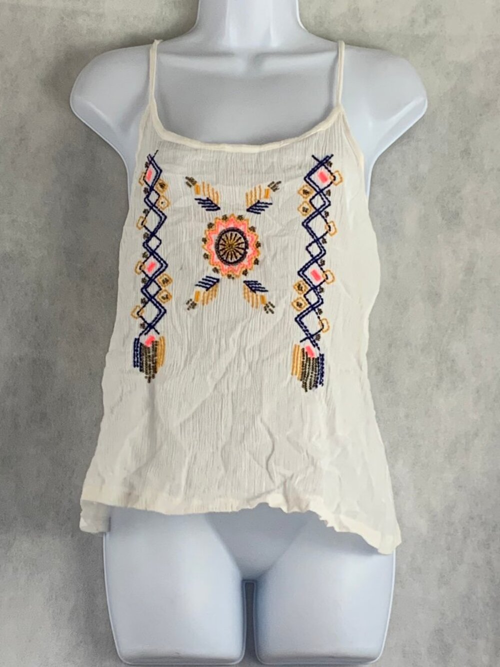 American Rag Juniors Embroidered Sleeveless Tank Top, White Combo, XXL